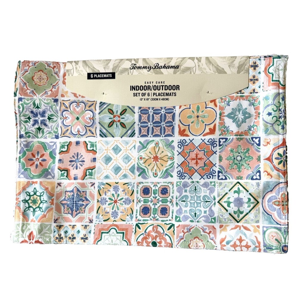 Tommy Bahama Indoor Outdoor Placemats Coastal Tiles Fade and Waterproof Set of 6